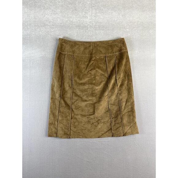 Ann Taylor Suede Leather Skirt 6 Brown Lined A Line Career Office Fall - Picture 5 of 8